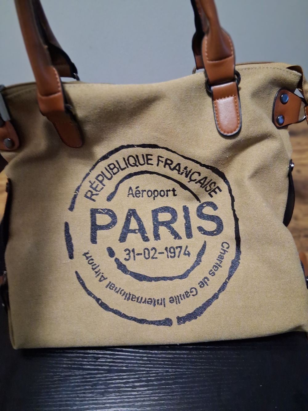 Paris Canvas Duffel Bag with Brown Trim - Women Bags